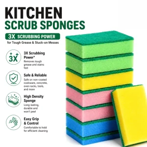 10 X 3 X 7 cm Non Scratch Kitchen Scrub Sponge Scouring Pad for Dish Cleaning Pot Pan Wash Heavy Duty Scrubber
