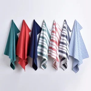 100% Cotton Kitchen Tea Towel Set Quick-Dry Woven Plaid Pattern Breathable Soft Absorbent Restaurant Kitchen Towels Bsci