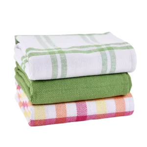100% Cotton Kitchen Tea Towel Set Quick Dry Woven Plaid Pattern Multi Color Streak Free Lint Free Soft Absorbent Kitchen Towels