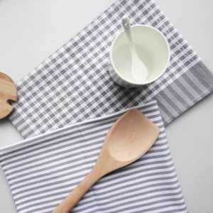 100% Cotton Kitchen Tea Towels 2 Piece Set Hand Woven Checkered Stripes Eco Friendly Quick Dry Dishcloths OEKO TEX Certified