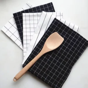 100% Cotton Kitchen Tea Towels & Dishcloths Set Plaid Jacquard Woven Soft Quick drying OEKO-TEX Certified Eco-Friendly