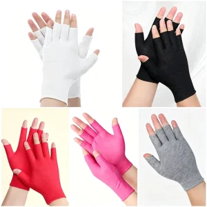 100% Cotton Open 5 Finger Gloves Ultrasonic Welded SPA Moisturizing Hand Gloves UPF Sun Protection Driving Half Finger Gloves