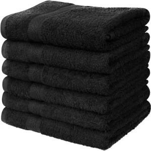 100% Cotton Quick Dry Solid Black Woven Salon Hair Towel Set Bath Kitchen Gym Cleaning Hand Towels (Lightweight Disposable)