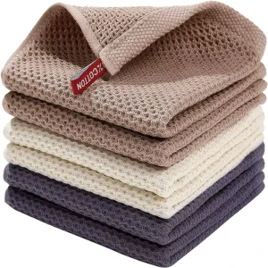 100% Cotton Waffle Kitchen Cleaning Towels Quick Dry Square Sets Reusable Woven Printed Pattern Logo