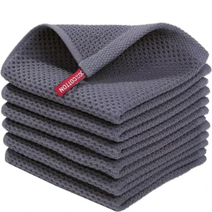 100% Cotton Waffle Weave Kitchen Dish Cloths 4 Pack Ultra Soft Absorbent Quick Drying Dish Towels 12×12 Inches Dark Grey