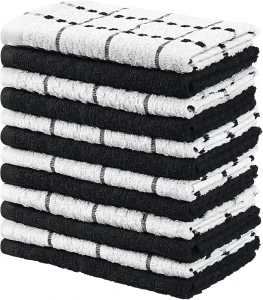 100% Cotton Woven Quick Dry Black and White Plaid Kitchen Towel Bulk Dish Towel Set