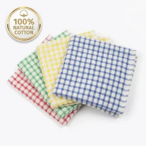 100% Natural Cotton Checkered Dish Cloths Extra Thick 30x30cm Kitchen Cleaning Towels