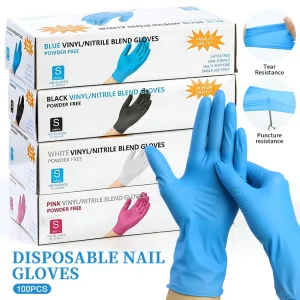 100 Pcs Specialized Disposable Vinyl Nitrile Blend Gloves Powder Free Latex Free Non Sterile for Nail Art and Household Cleaning