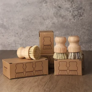 100 Percent Nature Kitchen Sink Cleaning Non Slip Handle 2 Pack Bamboo Dish Brush Natural Bristle Wooden Dish Brush