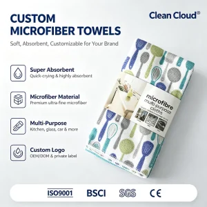 100% Polyester Printed Microfiber Kitchen Towel Set for Dish Tea Cleaning Solid Color and Sublimation Print Custom Package Set