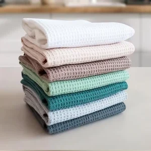100% Pure Cotton Waffle Weave Kitchen Dishwashing Towel Quick Dry Super Soft and Absorbent Disposable with Printed Pattern
