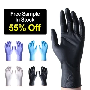 100 Units in Box Non Sterile Examination Disposable Medical Rubber Pure Black Nitrile Powder Free Gloves