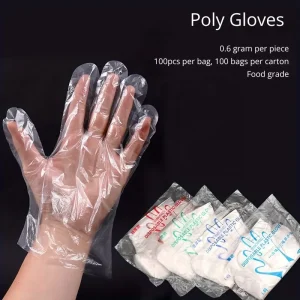 100PCS Disposable Food Grade Thick Kitchen Dish Washing Gloves HDPE LDPE Material Poly Gloves for Restaurant Use