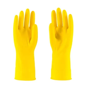 100g Rubber Gloves Yellow Color Dipped Flock Lined Latex Household Gloves