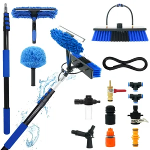 12 36 Feet Adjustable Water Fed Telescopic Pole Multi Purpose High Reach Tool with Solar Panel Cleaning Brush and Window Cleaner