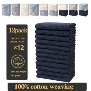 12-Pack 35*35cm Pure Cotton Waffle Towel Soft Skin-friendly Multi-color Optional Cleaning Cloth Honeycomb Tea Towel