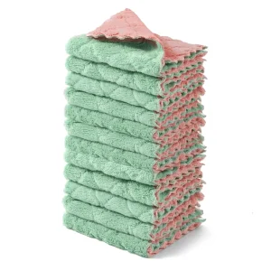 12 Pack Coral Velvet Dishcloth Green-Grey Microfiber Kitchen Cloth Dish Towels Quick-Dry Cleaning Towels