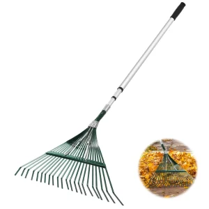 12FT Garden Tool Cleaning 22 Tines Teeth Rotating Telescopic Pole Garden Leaf Rake with Adjustable Handle