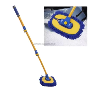 15° Curved Car Wash Mop Chenille Soft Brush Tools With Retractable Handle Non Scratch Cleaning Car Brush 3 Section Telescopic