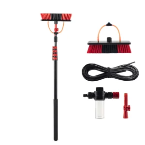 15ft Aluminum Nylon Red Black Water Fed Adjustable Telescopic Pole with Cleaning Brush for Window Cleaning