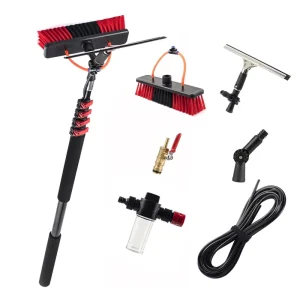 15ft Telescopic Aluminum Water Fed Eco Friendly Solar Panel & Exterior Wall Cleaning Brush & Squeegee