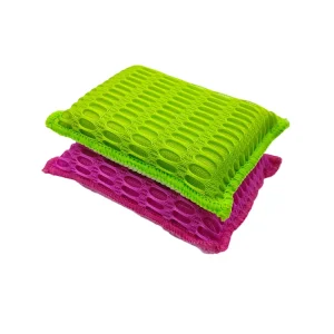 15x10x3cm 2-Piece Green Pink Purple All-Season Solid Color Cleaning Scrubber Microfiber Sponge