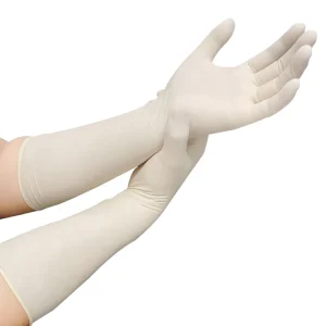 16 Inch Length High Cleanliness Beige Latex Gloves Excellent Elasticity Oil & Water Resistant for Precision Assembly