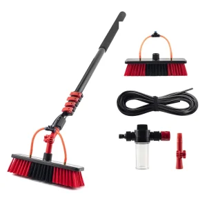 16ft Telescopic Aluminum & Nylon Eco-Friendly Red&Black Water Fed Brush for Window Solar Panel & Car Wash Cleaning