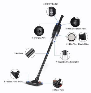 2 in 1 Household Wet/Dry Bagless Handheld Vacuum Cleaner with HEPA Filter Battery Operated Brush Motor for Hard Floor Cleaning
