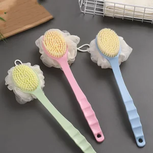 2 in 1 Soft Bristle Long Handle Back Scrubbing Bath Brush Shower Bath Brush