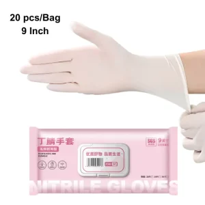 20pcs bag 9 Inch 3G Disposable Waterproof Household Nitrile Gloves White Pink Thickened Powder Free Medium Comfortable Single