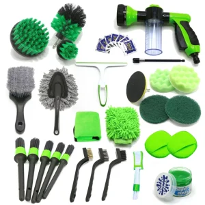 21 Piece Green Car Cleaning Brush Set PP Material Electric Drill Brush Wheel Hub Factory Direct Sale Cross Border Product