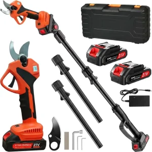 21V Brushless Cordless Electric Pruning Shears 25mm Cutting Diameter with Extension Pole Telescopic Rod