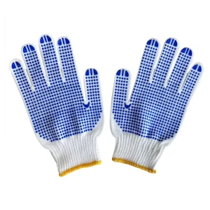 21cm 13Guage PVC Dots Knitted Cotton Hand Gloves Work Blue Cotton Double Sided Dotted Gloves