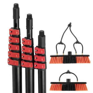 24FT Telescopic Pole Eco Friendly Red Black Aluminum Handle Handheld Solar Panel Window Cleaning Brush Water Fed