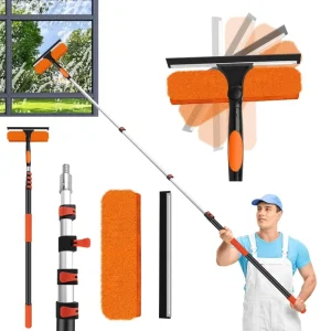 24FT Window Cleaning Kit 2 in 1 Aluminum Telescopic Tool 5-24FT Pole 180° Rotatable Squeegee High Window Cleaning