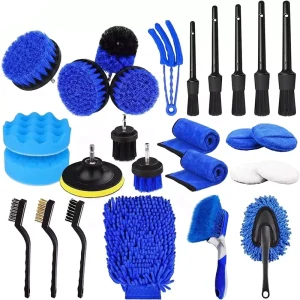 26Pcs Blue Car Detailing Brush Set, Auto Drill Cleaning