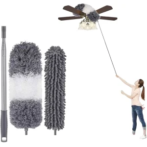 280Cm Telescopic Microfiber Feather Duster with Stainless Steel Handle Extendable for Car and House Cleaning Eco Friendly Durable