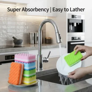 3 Layer Kitchen Sponge Composite Heavy Duty Scouring Pad High Density Polyurethane Foam Dishwashing Sponge