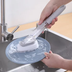3 in 1 Kitchen Cleaning Brush Long Handle Cleaning Brush with Sponge Dispenser Dish Washing Brush Kitchen Tools
