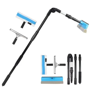 3-in-1 Window Cleaning Tool Kit with Telescopic Pole Squeegee Cleaning Brush and Sponge Squeegee for Glass and Car Windshield
