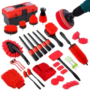 35 Piece Auto Drill Clean Brushes Set Industrial Car Detailing Buffing Sponge Pads Interior Exterior Washing Cleaning Durable PP