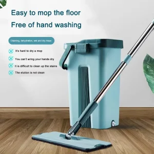 360 Degree Spin Wash and Dry Double Bucket Microfiber Sliding Flat Mop Set Dry Wet System Long Handle Household Floor Cleaning