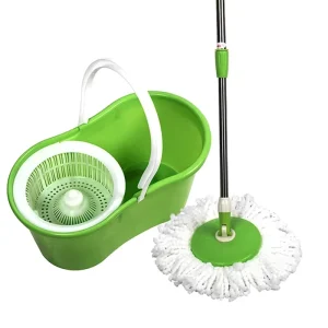 360 Rotatable Adjustable Mop with Plastic Basket Round Head Telescopic Handle Steel Pole Microfiber and Bucket Set