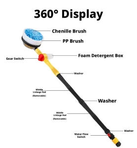 360° Rotating Electric Free Car Wash Brush with Detachable Long Pole for Home Vehicle Cleaning