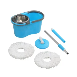 360 Spinning Stainless Steel Bucket Easy Clean Rotary Mop with 2 PCS Microfiber Mop Cloth Heads Replacement Floor Cleaning Tools