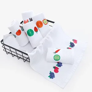 38*65 cm 65 Gram piece Stock Ready Waffle Plain White Kitchen Hand Towels Rag Reusable with Printed Satin Kitchen Towel