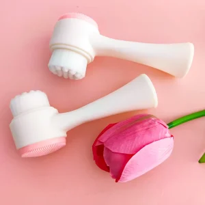 3D Dual Head pink Multifunctional Soft Silicone Deep Cleaning Facial Exfoliating Brush Cleansing Brush
