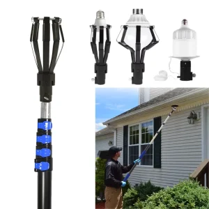 3PCS Adjustable Aluminum Light Bulb Changer Kit with Telescopic Poles for Ceiling Use