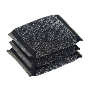 3PCS Black Stainless Steel Wire Kitchen Cleaning Scourer Sponge Scouring Pad